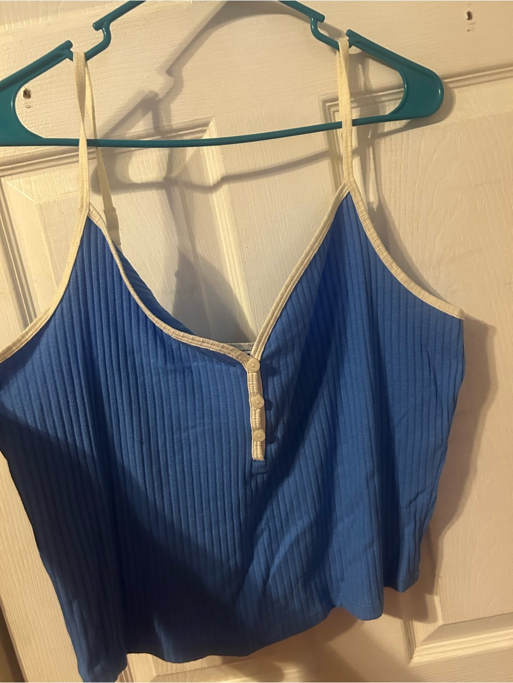 Victoria's Secret Blue Ribbed Cami with Cream Trim